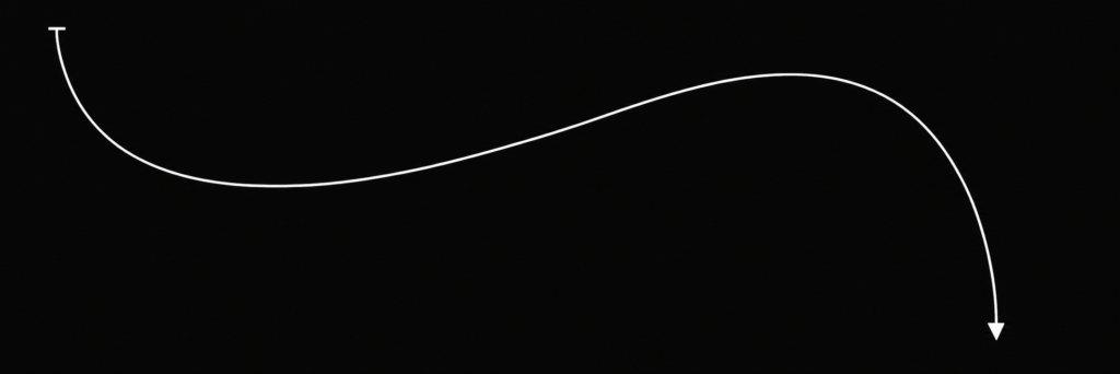 White sine-like curve on a black background ending with a downward-pointing arrow at the right.